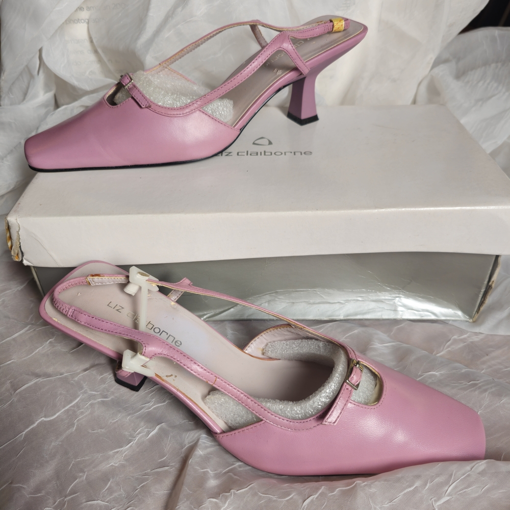 Liz Claiborne Pink T-Strap Square-Toe Slingback Heels